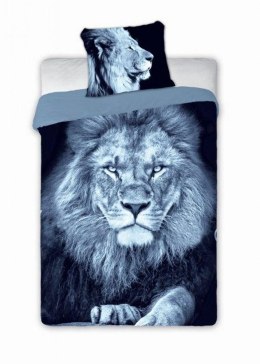 Pościel bawełniana 160x200 Wild Lew biała szara czarna 3149 lion młodzieżowa