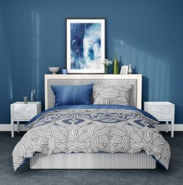 Pościel satynowa 160x200 Elegant 002 geometria niebieska biała czarna dwustronna S 23 Faro