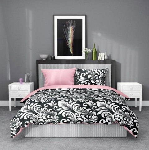 Pościel satynowa 220x200 Elegant 005 orientalna czarna różowa biała liście ornamenty dwustronna S 23 Faro Pościel satynowa 220x200 Elegant 005 orientalna czarna różowa biała liście ornamenty dwustronna S 23 Faro