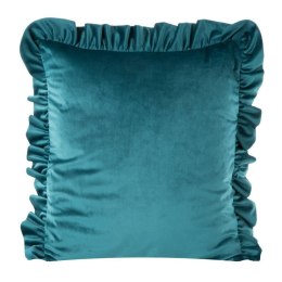Poszewka dekoracyjna 45x45 Velvet turkusowa ciemna falbanka welurowa Eurofirany