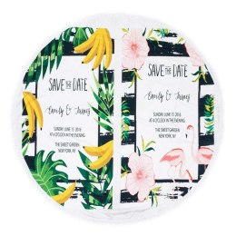 Ręcznik koc okrągły plażowy Boho 03 banany liście kwiaty 150 cm mikrofibra 250g/m2 flamingi Safe the date