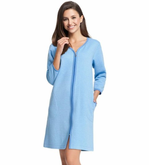 Szlafrok damski 214 XL niebieski podomka na suwak z kieszeniami z wytłaczanym wzorem bawełniany rękaw 7/8 Szlafrok damski 214 XL niebieski podomka na suwak z kieszeniami z wytłaczanym wzorem bawełniany rękaw 7/8