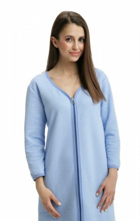 Szlafrok damski 214 XL niebieski podomka na suwak z kieszeniami z wytłaczanym wzorem bawełniany rękaw 7/8 Szlafrok damski 214 XL niebieski podomka na suwak z kieszeniami z wytłaczanym wzorem bawełniany rękaw 7/8