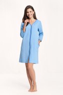 Szlafrok damski 214 XXXL niebieski podomka na suwak z kieszeniami z wytłaczanym wzorem bawełniany rękaw 7/8 Szlafrok damski 214 XXXL niebieski podomka na suwak z kieszeniami z wytłaczanym wzorem bawełniany rękaw 7/8