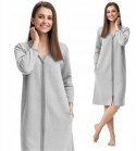 Szlafrok damski 214 XXL szary podomka na suwak z kieszeniami z wytłaczanym wzorem bawełniany rękaw 7/8 Szlafrok damski 214 XXL szary podomka na suwak z kieszeniami z wytłaczanym wzorem bawełniany rękaw 7/8