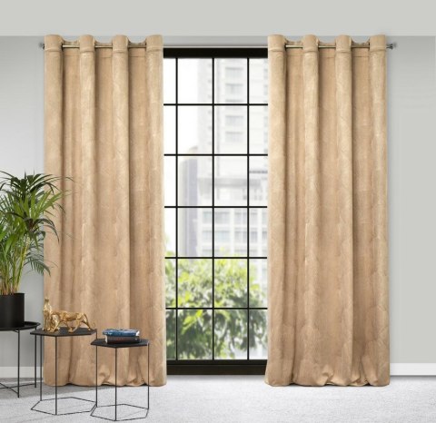 Zasłona 140x250 Goja beżowa welurowa liście miłorzębu na przelotkach Pierre Cardin z błyszczącym nadrukiem Eurofirany Zasłona 140x250 Goja beżowa welurowa liście miłorzębu na przelotkach Pierre Cardin z błyszczącym nadrukiem Eurofirany