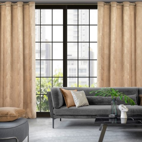 Zasłona 140x250 Goja beżowa welurowa liście miłorzębu na przelotkach Pierre Cardin z błyszczącym nadrukiem Eurofirany Zasłona 140x250 Goja beżowa welurowa liście miłorzębu na przelotkach Pierre Cardin z błyszczącym nadrukiem Eurofirany