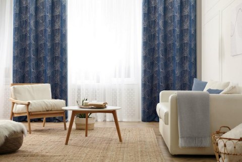 Zasłona 140x250 Goja granatowa welurowa liście miłorzębu na przelotkach Pierre Cardin z błyszczącym nadrukiem Eurofirany Zasłona 140x250 Goja granatowa welurowa liście miłorzębu na przelotkach Pierre Cardin z błyszczącym nadrukiem Eurofirany