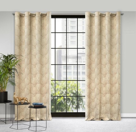 Zasłona 140x250 Goja kremowa welurowa liście miłorzębu na przelotkach Pierre Cardin z błyszczącym nadrukiem Eurofirany Zasłona 140x250 Goja kremowa welurowa liście miłorzębu na przelotkach Pierre Cardin z błyszczącym nadrukiem Eurofirany