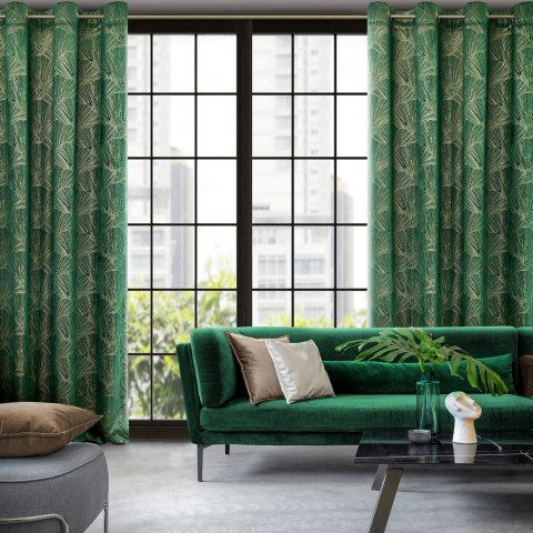 Zasłona 140x250 Goja zielona ciemna liście miłorzębu na przelotkach Pierre Cardin z błyszczącym nadrukiem Eurofirany Zasłona 140x250 Goja zielona ciemna liście miłorzębu na przelotkach Pierre Cardin z błyszczącym nadrukiem Eurofirany