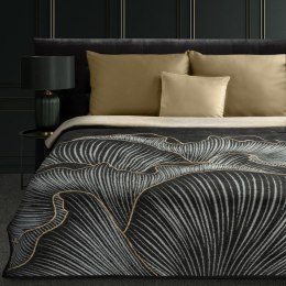 Koc narzuta 150x200 Peonia 1 czarny beżowy kwiaty płatki peonii bawełniany akrylowy dwustronny Limited Collection Eurofirany