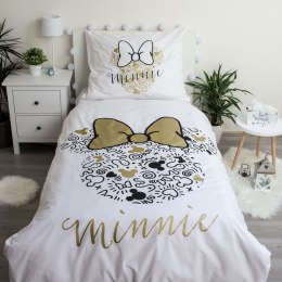 Pościel bawełniana 140x200 Minnie Gold Mini Myszka 8339 kokardy poszewka 70x90 biała beżowa