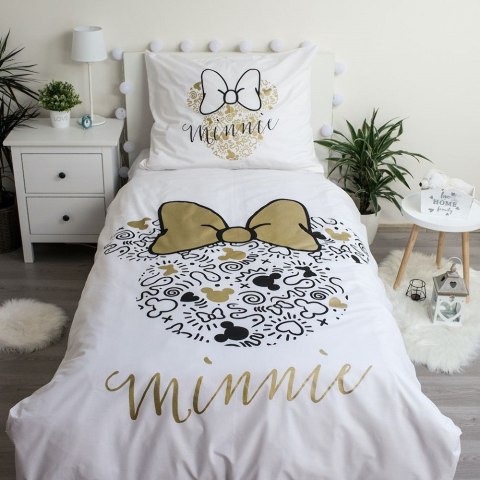Pościel bawełniana 140x200 Minnie Gold Mini Myszka 8339 kokardy poszewka 70x90 biała beżowa Pościel bawełniana 140x200 Minnie Gold Mini Myszka 8339 kokardy poszewka 70x90 biała beżowa