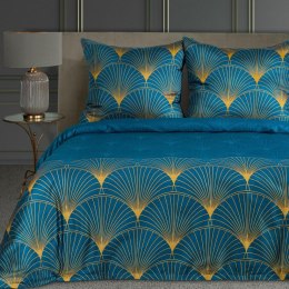 Pościel satynowa 160x200 Lotos 1 turkusowa ciemna miodowa wachlarze Limited Collection Eurofirany