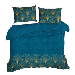 Pościel satynowa 160x200 Lotos 1 turkusowa ciemna miodowa wachlarze Limited Collection Eurofirany