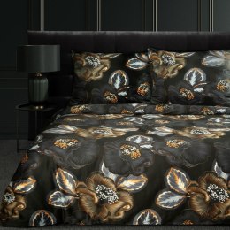 Pościel satynowa 160x200 Peonia 2 czarna ruda kwiaty peonie Limited Collection Eurofirany