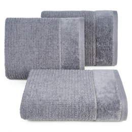 Ręcznik Glory 2 50x90 grafitowy z welurową bordiurą i srebrną nicią 500g/m2 frotte Eurofirany