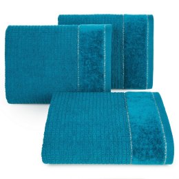 Ręcznik Glory 2 70x140 turkusowy ciemny z welurową bordiurą i srebrną nicią 500g/m2 frotte Eurofirany