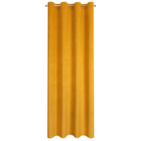 Zasłona 140x250 Eliza musztardowa gotowa na przelotkach welurowa z drobnym wytłaczanym wzorkiem geometrycznym Eurofirany Zasłona 140x250 Eliza musztardowa gotowa na przelotkach welurowa z drobnym wytłaczanym wzorkiem geometrycznym Eurofirany