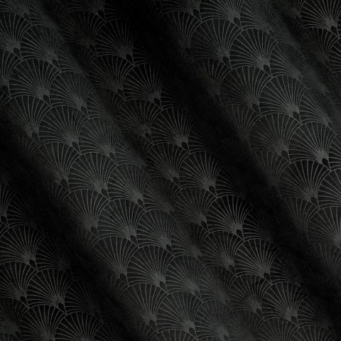 Zasłona 140x250 Julia czarna gotowa na przelotkach welurowa z wytłaczanym geometrycznym wzorem wachlarzy Eurofirany Zasłona 140x250 Julia czarna gotowa na przelotkach welurowa z wytłaczanym geometrycznym wzorem wachlarzy Eurofirany