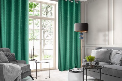 Zasłona 140x250 Julia zielona ciemna gotowa na przelotkach welurowa z wytłaczanym geometrycznym wzorem wachlarzy Eurofirany Zasłona 140x250 Julia zielona ciemna gotowa na przelotkach welurowa z wytłaczanym geometrycznym wzorem wachlarzy Eurofirany