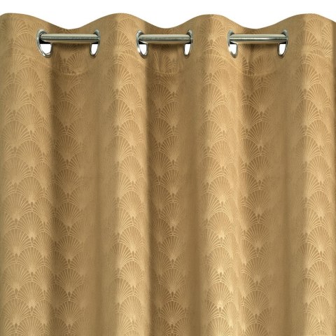 Zasłona 140x250 Julia złota gotowa na przelotkach welurowa z wytłaczanym geometrycznym wzorem wachlarzy Eurofirany Zasłona 140x250 Julia złota gotowa na przelotkach welurowa z wytłaczanym geometrycznym wzorem wachlarzy Eurofirany