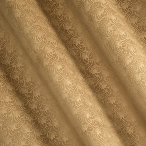 Zasłona 140x250 Julia złota gotowa na przelotkach welurowa z wytłaczanym geometrycznym wzorem wachlarzy Eurofirany Zasłona 140x250 Julia złota gotowa na przelotkach welurowa z wytłaczanym geometrycznym wzorem wachlarzy Eurofirany