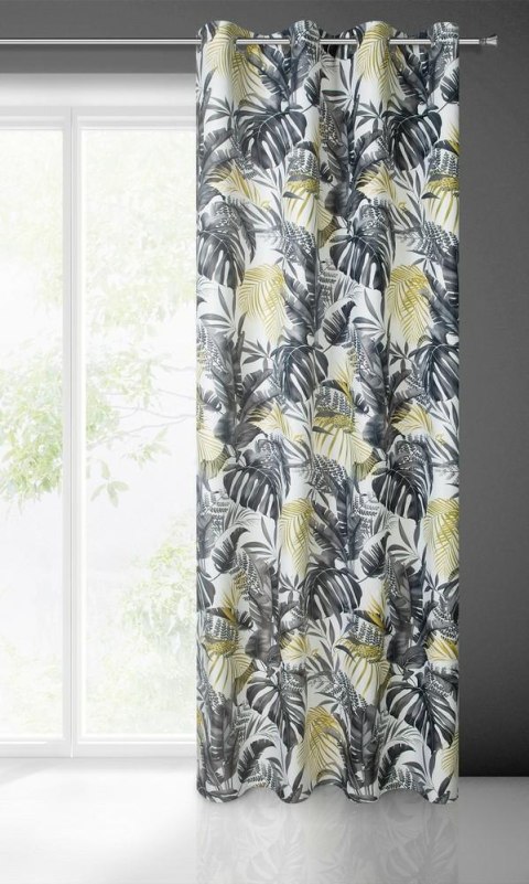 Zasłona 140x250 Nelly biała grafitowa żółta liście zaciemniająca Blackout Eurofirany Zasłona 140x250 Nelly biała grafitowa żółta liście zaciemniająca Blackout Eurofirany