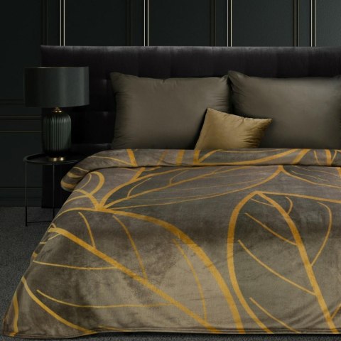 Koc narzuta z mikrofibry 150x200 Alisma 2 brązowy beżowy liście Limited Collection Eurofirany Koc narzuta z mikrofibry 150x200 Alisma 2 brązowy beżowy liście Limited Collection Eurofirany