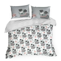 Pościel bawełniana 160x200 Kids 07 biała szara pieski Design 91