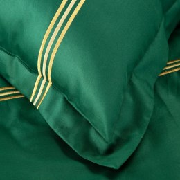 Pościel satynowa 160x200 Haft 4 zielona złota haftowana paski jednobarwna Eurofirany
