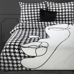 Pościel satynowa 160x200 Premium 9 Pepitka twarz czarna biała kratka geometria Eurofirany