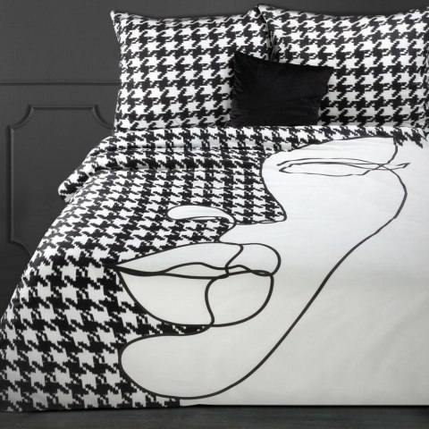 Pościel satynowa 160x200 Premium 9 Pepitka twarz czarna biała kratka geometria Eurofirany Pościel satynowa 160x200 Premium 9 Pepitka twarz czarna biała kratka geometria Eurofirany