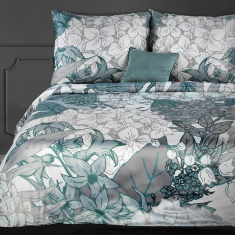 Pościel satynowa kreszowana 220x200 Premium 10 miętowa szara kwiaty liście oryginalnie gnieciona nie wymaga prasowania Eurofiran Pościel satynowa kreszowana 220x200 Premium 10 miętowa szara kwiaty liście oryginalnie gnieciona nie wymaga prasowania Eurofiran