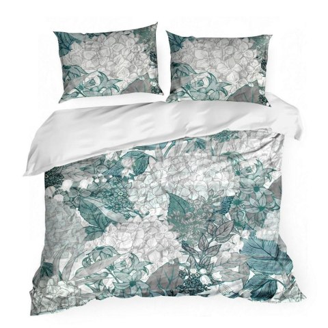 Pościel satynowa kreszowana 220x200 Premium 10 miętowa szara kwiaty liście oryginalnie gnieciona nie wymaga prasowania Eurofiran Pościel satynowa kreszowana 220x200 Premium 10 miętowa szara kwiaty liście oryginalnie gnieciona nie wymaga prasowania Eurofiran