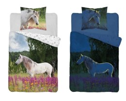 Pościel świecąca w ciemności 140x200 3853 A Koń na lawendowym polu 2312 konik kucyk biały horse bawełniana młodzieżowa