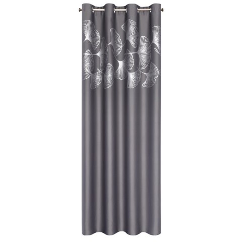 Zasłona 140x250 Harmony grafitowa liście miłorzębu gotowa na przelotkach Eurofirany Zasłona 140x250 Harmony grafitowa liście miłorzębu gotowa na przelotkach Eurofirany