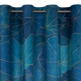 Zasłona140x250 Lotos 2 granatowa czarna kwiat lotosu gotowa na przelotkach welurowa Limited Collection Eurofirany