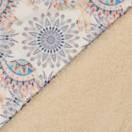 Kąpielowe okrycie niemowlęce 100x100 beżowe słoniki rozety ręcznik z kapturkiem Maxi Print