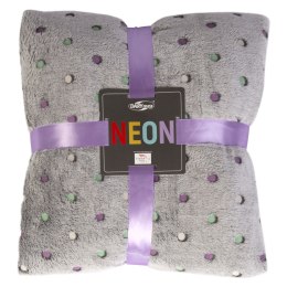 Koc narzuta z mikrofibry 200x220 antracytowy groszki Neon 240g/m2