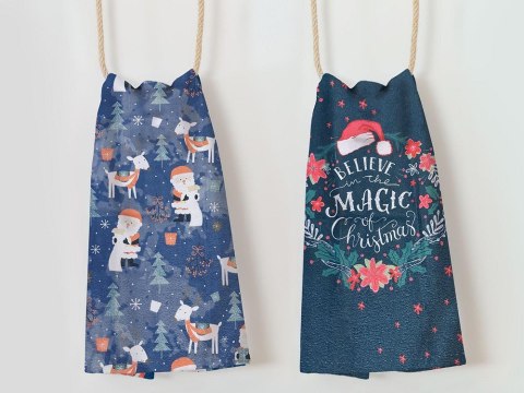 Komplet ścierek kuchennych 2 cz. 38x60 Mikołaje granatowa choinki renifery Christmas 1 Komplet ścierek kuchennych 2 cz. 38x60 Mikołaje granatowa choinki renifery Christmas 1