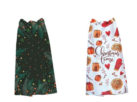 Komplet ścierek kuchennych 2 cz. 38x60 prezenty serduszka jodełka Christmas 2 Komplet ścierek kuchennych 2 cz. 38x60 prezenty serduszka jodełka Christmas 2
