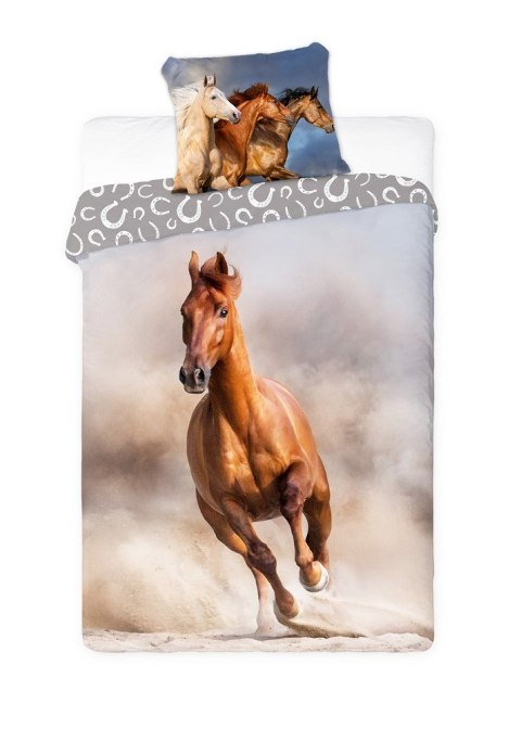 Pościel bawełniana 140x200 koń gniady szara podkowy Horses 006 młodzieżowa poszewka 70x90 Pościel bawełniana 140x200 koń gniady szara podkowy Horses 006 młodzieżowa poszewka 70x90