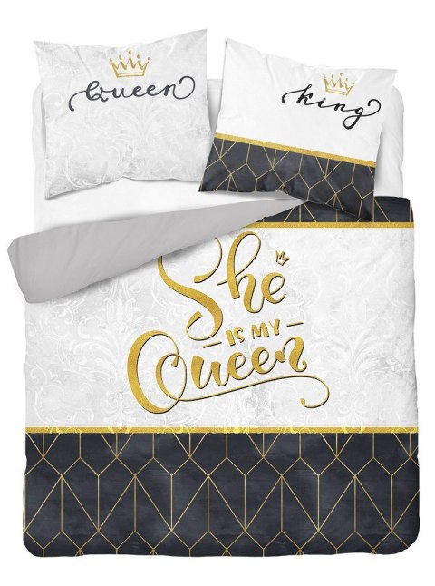 Pościel bawełniana 160x200 She is my Queen biała czarna geometria glamour 3747 A Holland Home 71 Pościel bawełniana 160x200 She is my Queen biała czarna geometria glamour 3747 A Holland Home 71
