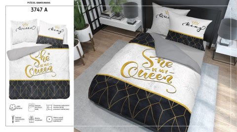 Pościel bawełniana 160x200 She is my Queen biała czarna geometria glamour 3747 A Holland Home 71 Pościel bawełniana 160x200 She is my Queen biała czarna geometria glamour 3747 A Holland Home 71