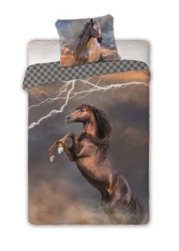 Pościel bawełniana 160x200 koń piorun szachownica Horses 003 młodzieżowa poszewka 70x80