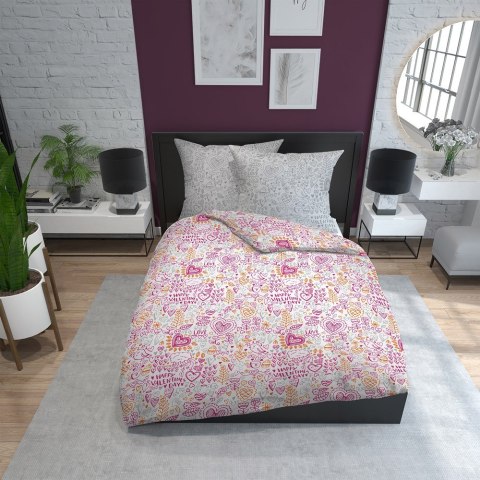 Pościel bawełniana 160x200 serca napisy love happy valentines day biała różowa 2385 A Holland Home walentynkowa Pościel bawełniana 160x200 serca napisy love happy valentines day biała różowa 2385 A Holland Home walentynkowa