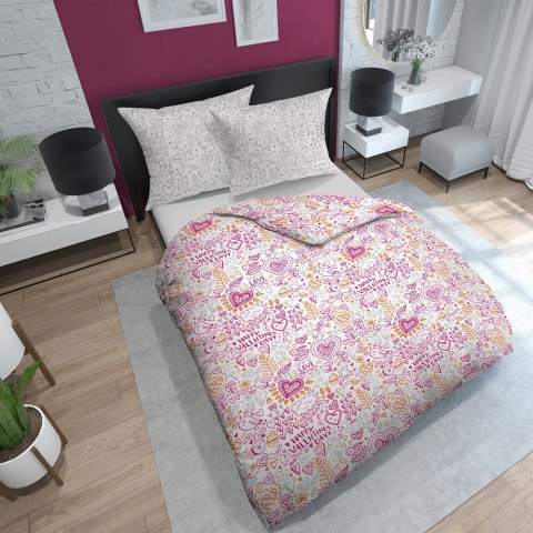 Pościel bawełniana 160x200 serca napisy love happy valentines day biała różowa 2385 A Holland Home walentynkowa Pościel bawełniana 160x200 serca napisy love happy valentines day biała różowa 2385 A Holland Home walentynkowa