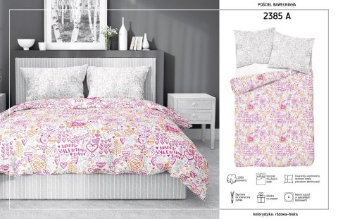 Pościel bawełniana 160x200 serca napisy love happy valentines day biała różowa 2385 A Holland Home walentynkowa Pościel bawełniana 160x200 serca napisy love happy valentines day biała różowa 2385 A Holland Home walentynkowa