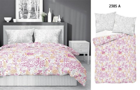 Pościel bawełniana 160x200 serca napisy love happy valentines day biała różowa 2385 A Holland Home walentynkowa Pościel bawełniana 160x200 serca napisy love happy valentines day biała różowa 2385 A Holland Home walentynkowa